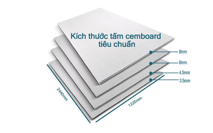 Kích thước tấm Cemboard chuẩn là 1m22x2m44 