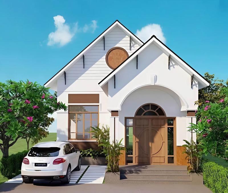 Mẫu mặt tiền nhà cấp 4 mái Thái với thiết kế gác lửng 5m hiện đại 