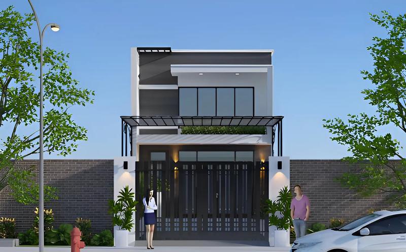 Mẫu nhà cấp 4 gác lửng mặt tiền 5m tối giản, hiện đại
