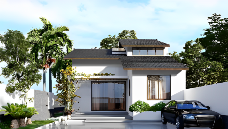 Mẫu mặt tiền nhà cấp 4 gác lửng 5m mái Nhật đẹp, hiện đại