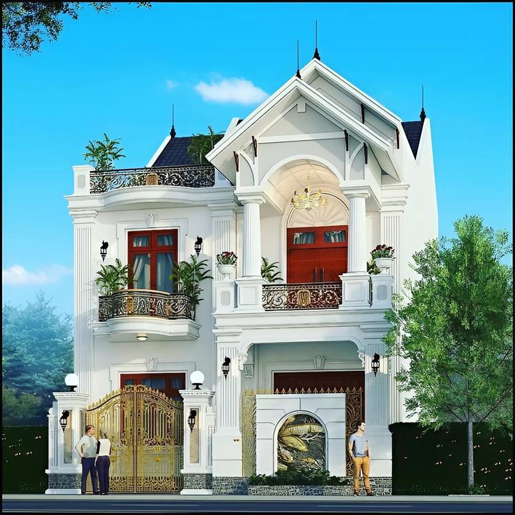 Mẫu nhà mái Thái 2 tầng mặt tiền 9m đẹp, tối ưu không gian