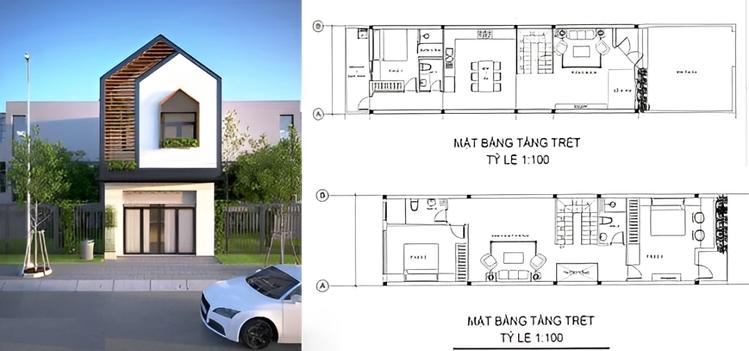 Mẫu thiết kế nhà ống 2 tầng đẹp 5x20 chi tiết
