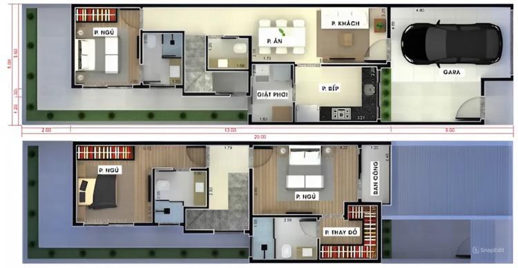 Hình ảnh 3D nhà ống 2 tầng đẹp, đầy đủ công năng sử dụng 