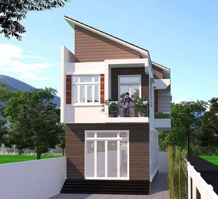 Mẫu nhà ống 2 tầng mái lệch với thiết kế mới nhất 2025