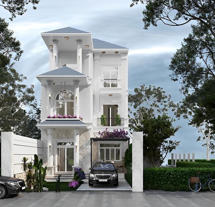 Mẫu nhà ống 3 tầng chữ L có kiến trúc hiện đại, đường nét tinh tế