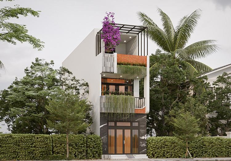 Mẫu nhà ống 3 tầng đẹp ở làng quê 