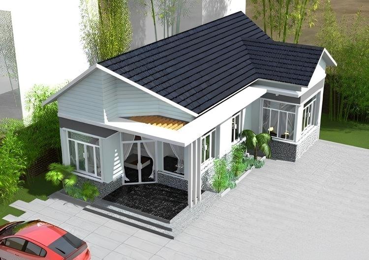 Mẫu nhà cấp 4 chữ L mái tôn 2 phòng ngủ mái giá rẻ hiện nay 