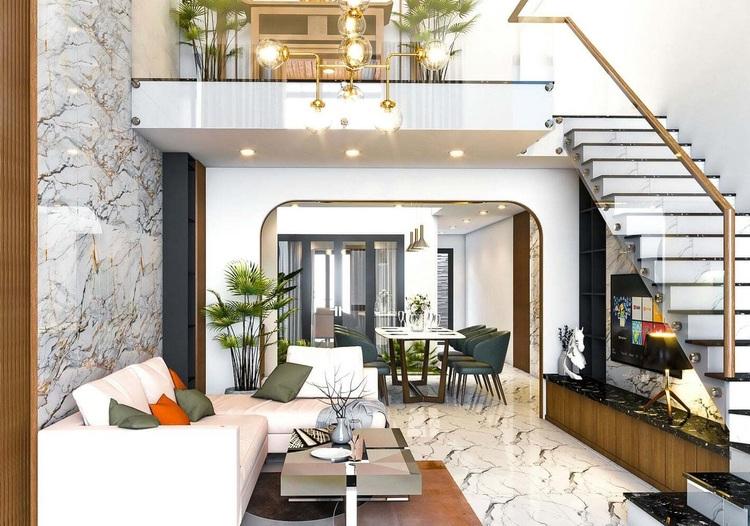 ​​​​​​​Nhà gác lửng 3 phòng ngủ tận dụng góc khuất cầu thang để tivi