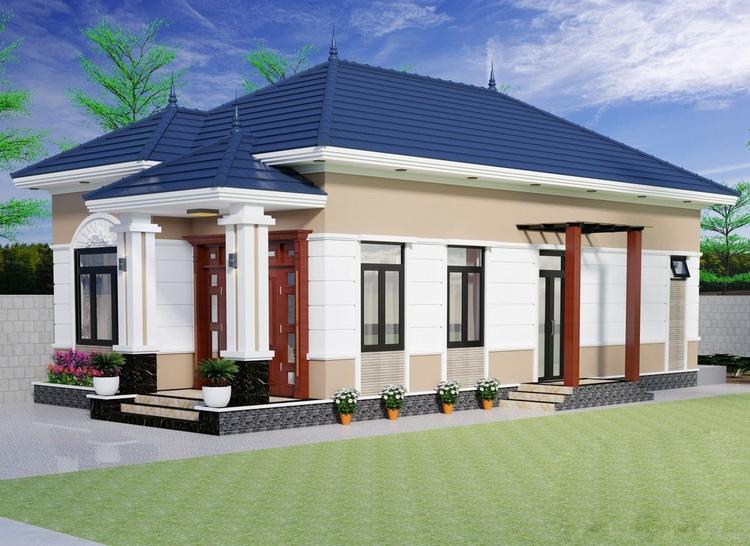 Mẫu nhà mái Nhật thiếu kế kiểu bằng, phần mái rộng, phẳng và kéo dài ra 4 góc 