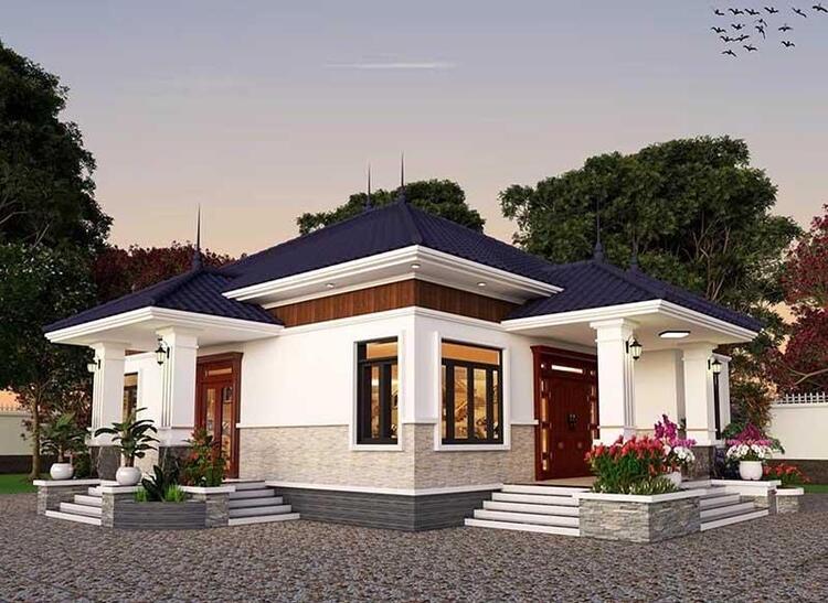 Mẫu nhà mái Nhật 1 tầng 2 mặt tiền với thiết kế sang trọng, không gian mở 