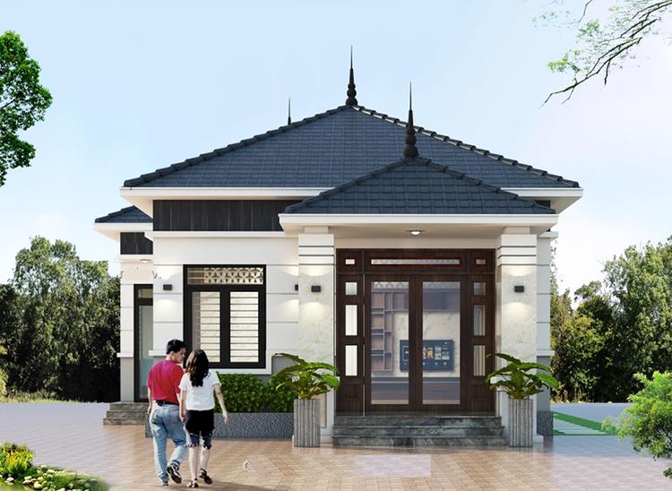 Mẫu nhà mái Nhật ngang 8m thiết kế hài hòa có sân vườn rộng rãi