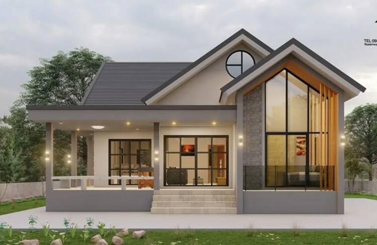 Mẫu nhà cấp 4 3 phòng ngủ 100m2 tận dụng cửa kính lớn giúp đón gió, ánh sáng tự nhiên