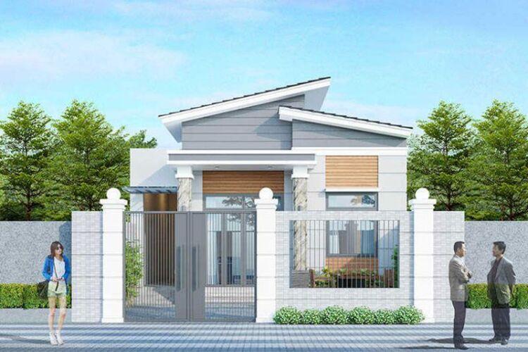 Mẫu nhà cấp 4 3 phòng ngủ 100m2 với phần mái lệch làm điểm nhấn cho ngôi nhà