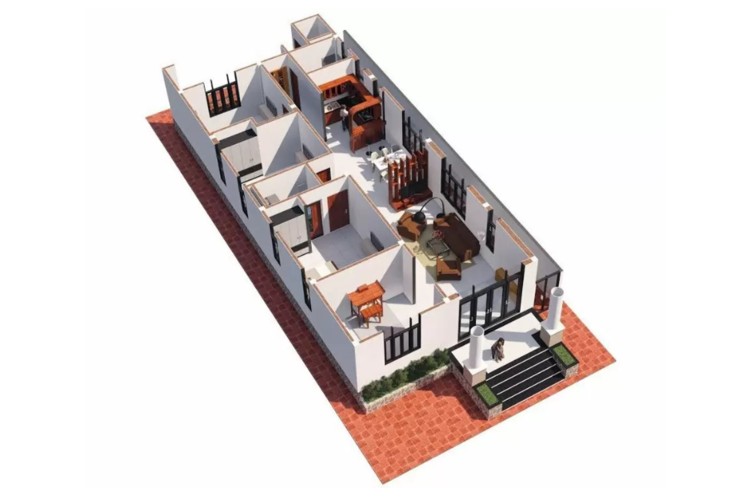 Bản vẽ nhà cấp 4 3 phòng ngủ 100m2 có 1 phòng thờ