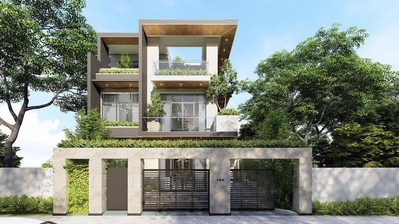 Biệt thự mini hiện đại có gara với thiết kế ấn tượng