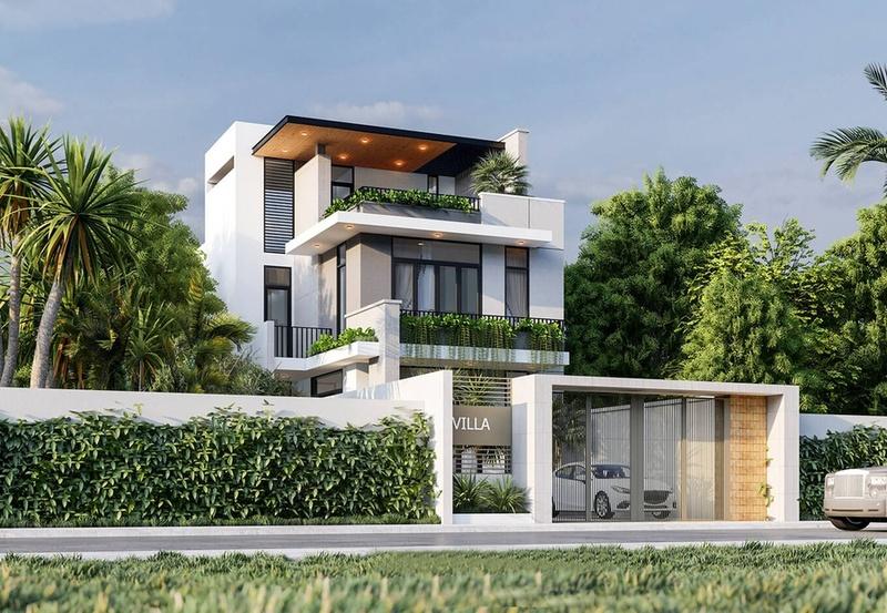 Mẫu biệt thự mini hiện đại có gara phía trước cực kỳ tiện lợi