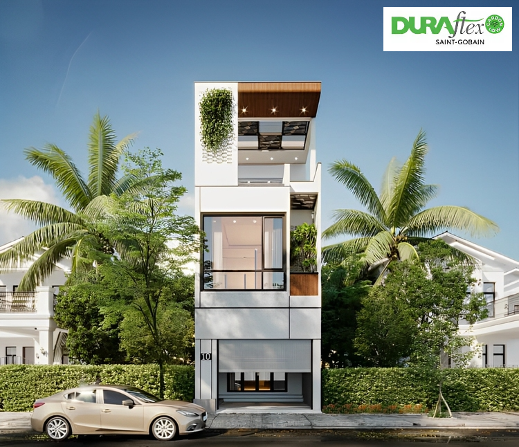 Mẫu mặt tiền nhà ống đẹp với 2 tầng 1 tum hiện đại, chuẩn xu hướng 2025