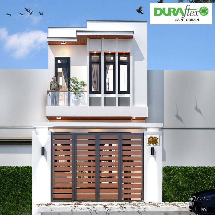 Mẫu mặt tiền nhà ống đẹp 2 tầng, thiết kế đơn giản, cân đối