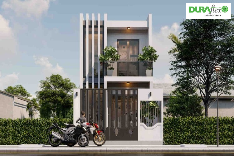 Mẫu mặt tiền nhà ống đẹp mái bằng với đường nét thiết kế đơn giản, hiện đại