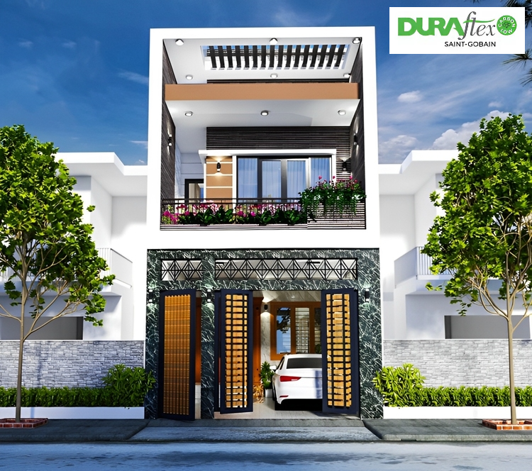 Mẫu mặt tiền nhà ống đẹp 2 tầng đơn giản, phối màu tinh tế