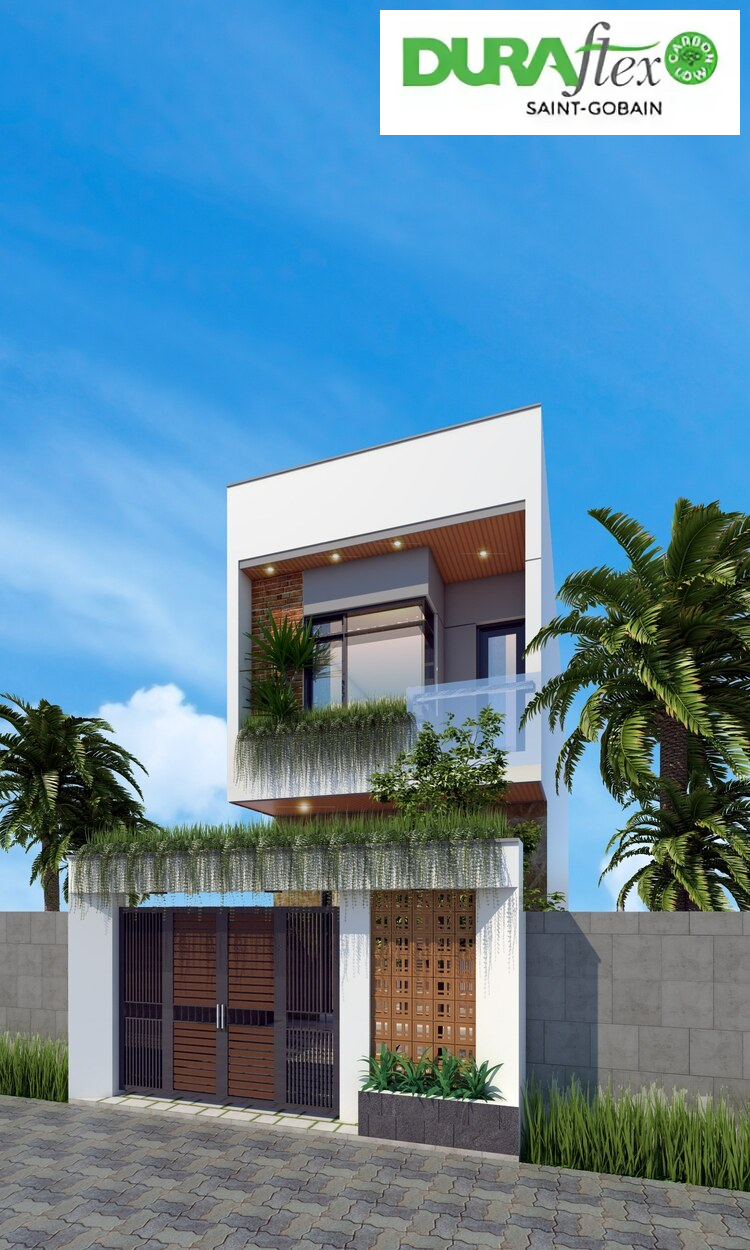 Mẫu mặt tiền nhà ống 2 tầng đẹp mang hơi thở thiên nhiên