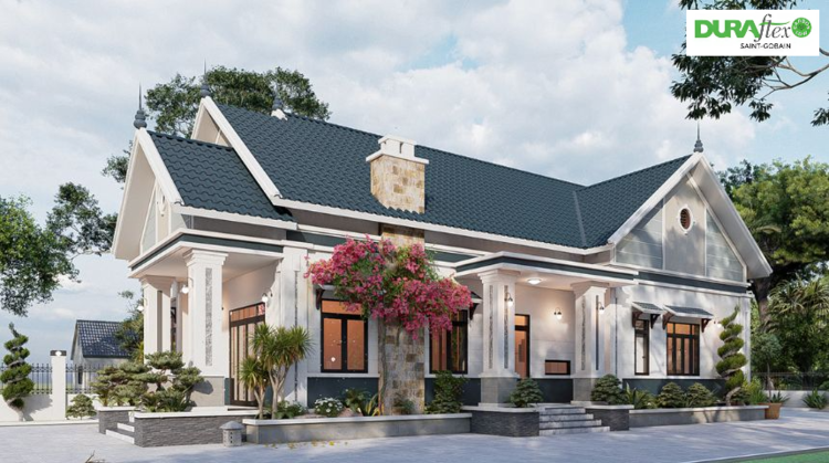 Mẫu nhà cấp 4 mái Thái 3 phòng ngủ kiểu biệt thự sân vườn đẹp