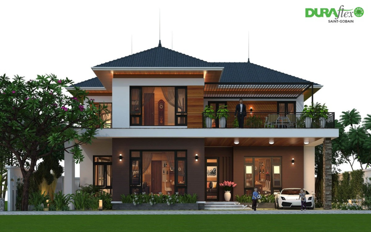 Mẫu biệt thự nhà vườn 2 tầng mái Thái rộng rãi với mặt tiền thông thoáng