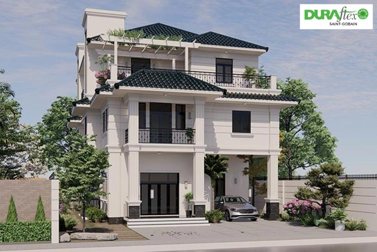 Mẫu biệt thự nhà vườn 3 tầng mái Nhật với mặt tiền sân vườn rộng rãi 