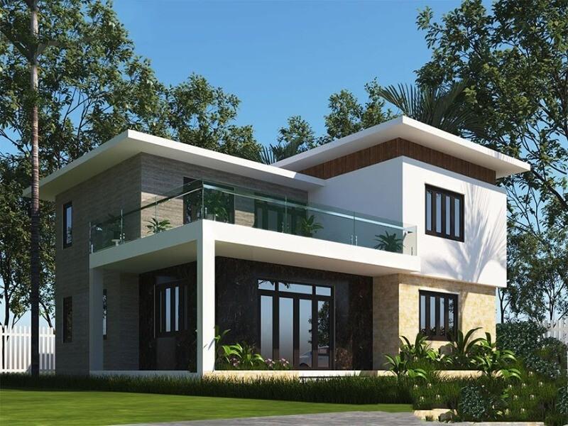 Mẫu nhà 2 tầng 4 phòng ngủ dưới 1 tỷ 90m2 được bố trí cửa kính tạo nên một không gian mở