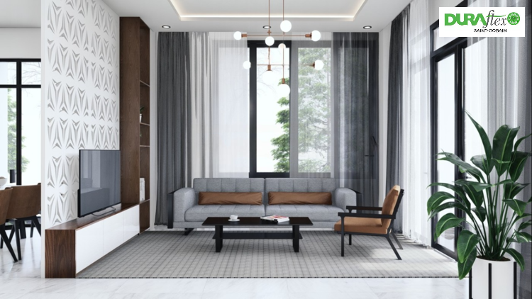 Nội thất phòng khách mẫu nhà 2 tầng chữ L 100m2 