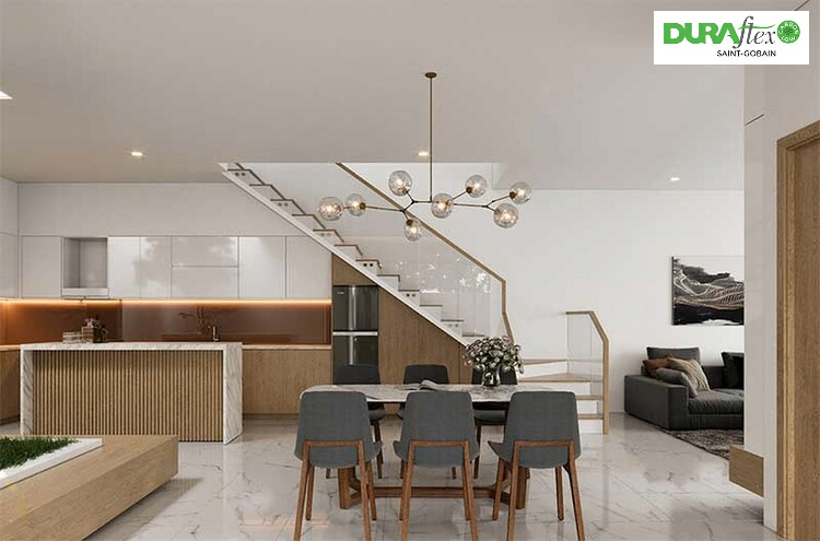 Nội thất phòng bếp và phòng ăn mẫu nhà 2 tầng chữ L 100m2 