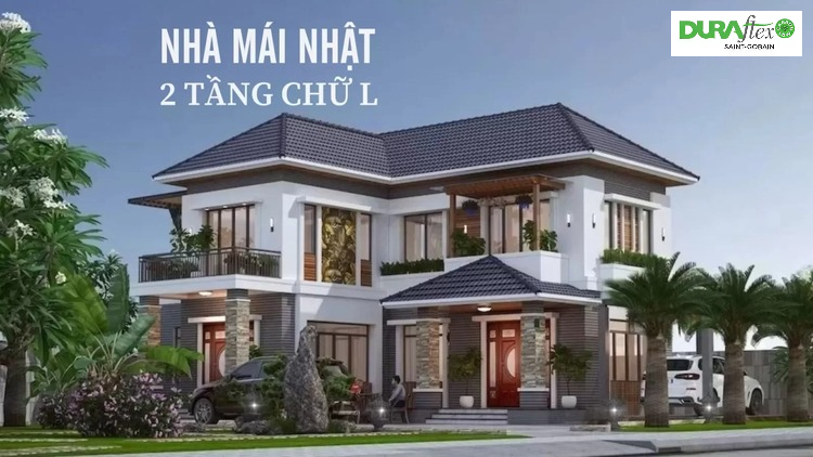 Mẫu nhà 2 tầng chữ L 100m2 mái Nhật thanh lịch, đầy đủ tiện nghi 