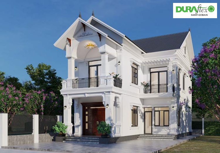 Thiết kế ngoại thất mẫu nhà 2 tầng chữ L 100m2