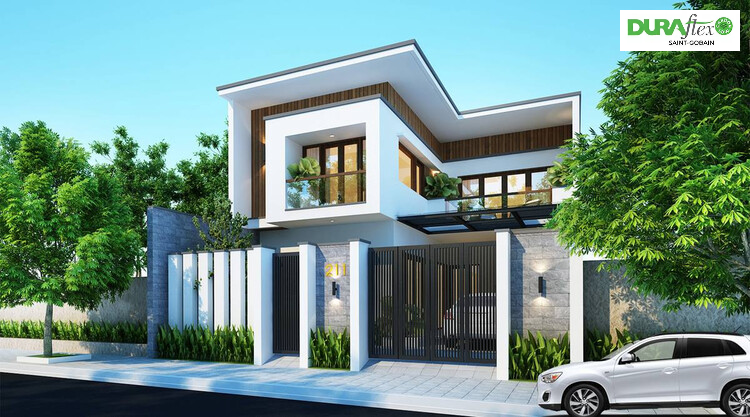 Thiết kế mẫu nhà 2 tầng chữ L 100m2 4 phòng ngủ sang trọng, hiện đại