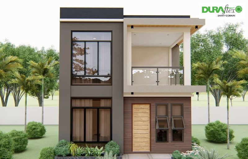 Mẫu nhà 2 tầng nông thôn 800 triệu mái bằng đơn giản, hiện đại