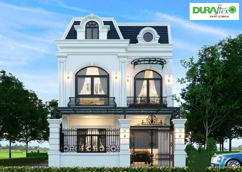 Mẫu nhà 2 tầng nông thôn 800 triệu mái mansard sang trọng, bề thế