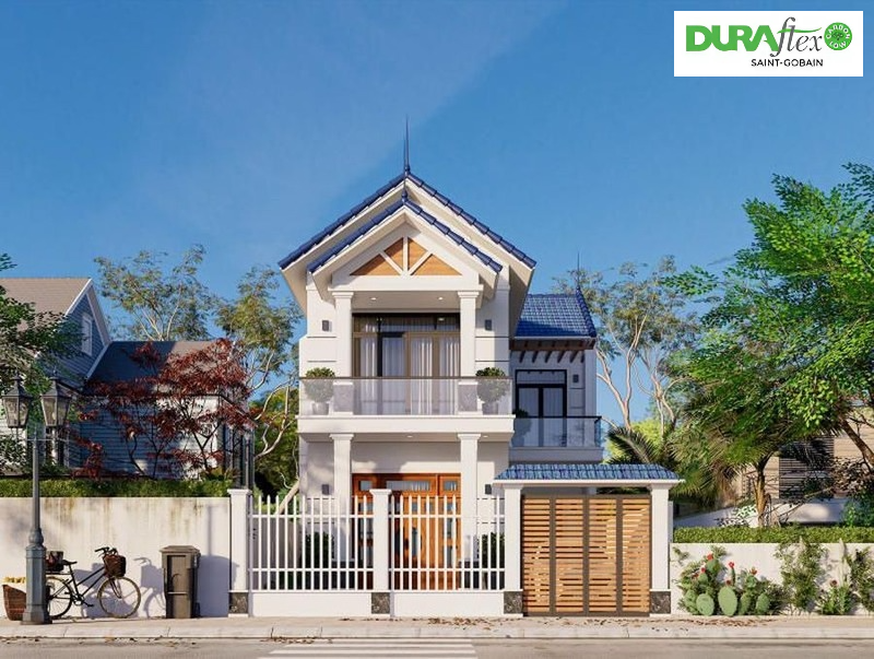 Mẫu nhà 2 tầng nông thôn 800 triệu đẹp ốp tường bằng tấm DURAwood 