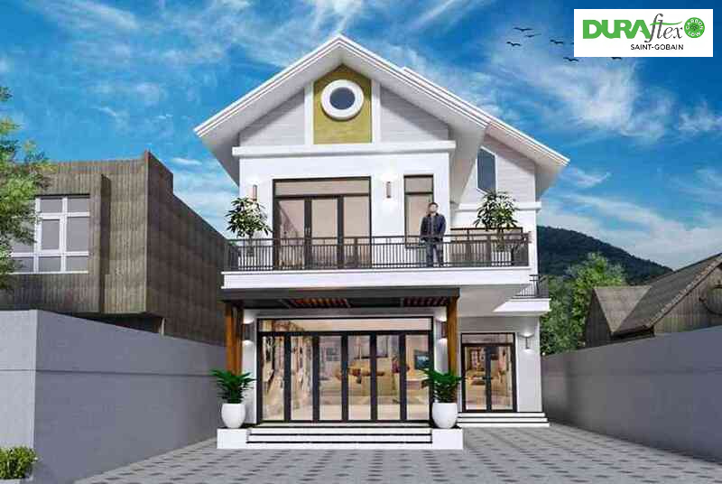 Mẫu nhà 2 tầng nông thôn 800 triệu chữ L thiết kế thoáng đãng