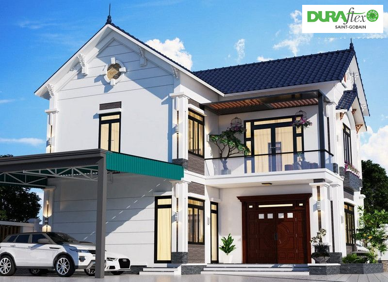 Mẫu nhà 2 tầng nông thôn 800 triệu chữ L hiện đại, tiện nghi với gara ô tô 