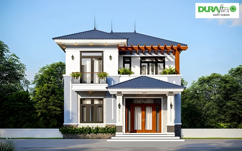 Mẫu nhà nhà mái Nhật 2 tầng ở nông thôn 800 triệu đẹp lung linh