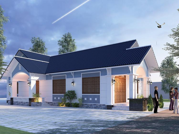 Nhà cấp 4 chữ L 3 phòng ngủ với thiết kế kiểu biệt thự đẹp, đẳng cấp