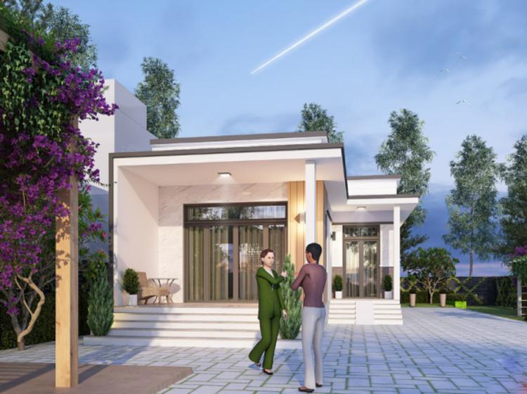  Mẫu nhà cấp 4 hình chữ L 3 phòng ngủ mái tôn thiết kế đơn giản