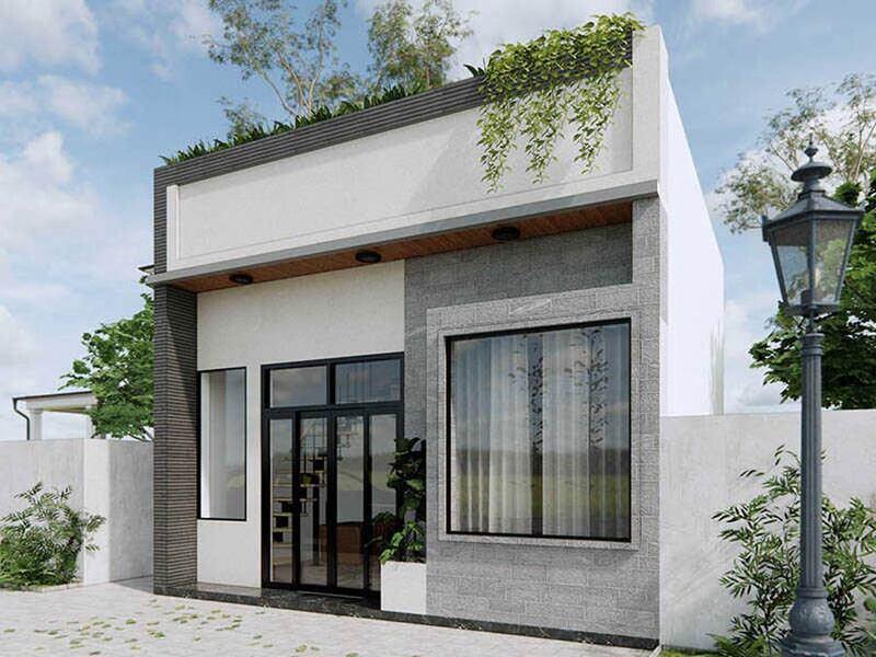 Thiết kế ngôi nhà cấp 4 giá 500 triệu đơn giản, sử dụng màu sắc trung tính như xám, trắng, be