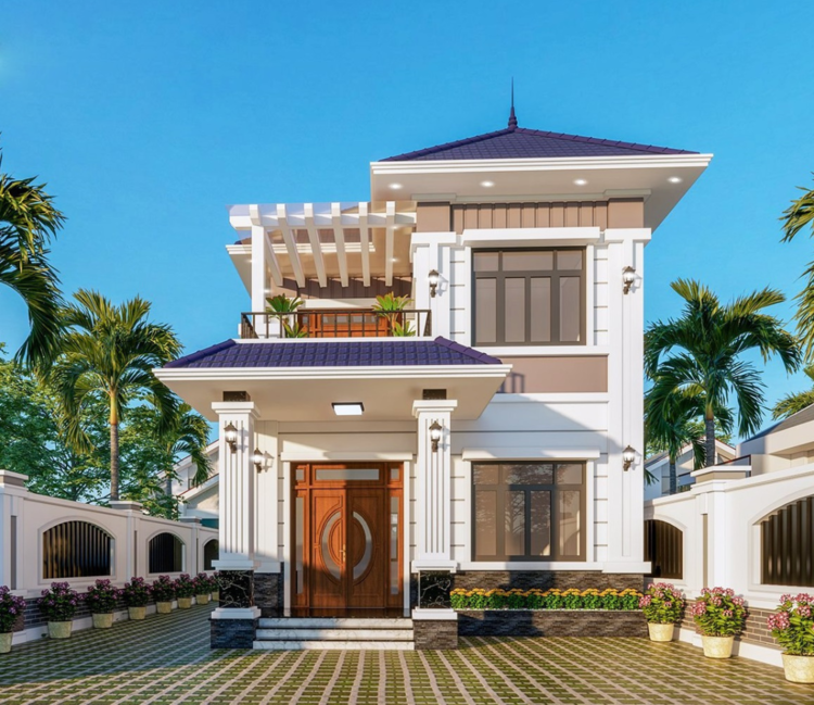 Decor mặt tiền nhà mái Nhật 2 tầng ấn tượng giúp công trình thêm phần thu hút