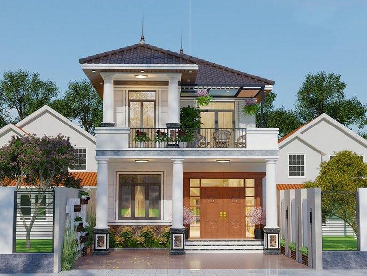 Mẫu nhà 8x12 nhà mái Nhật 2 tầng thiết kế hài hòa, tối ưu không gian sống