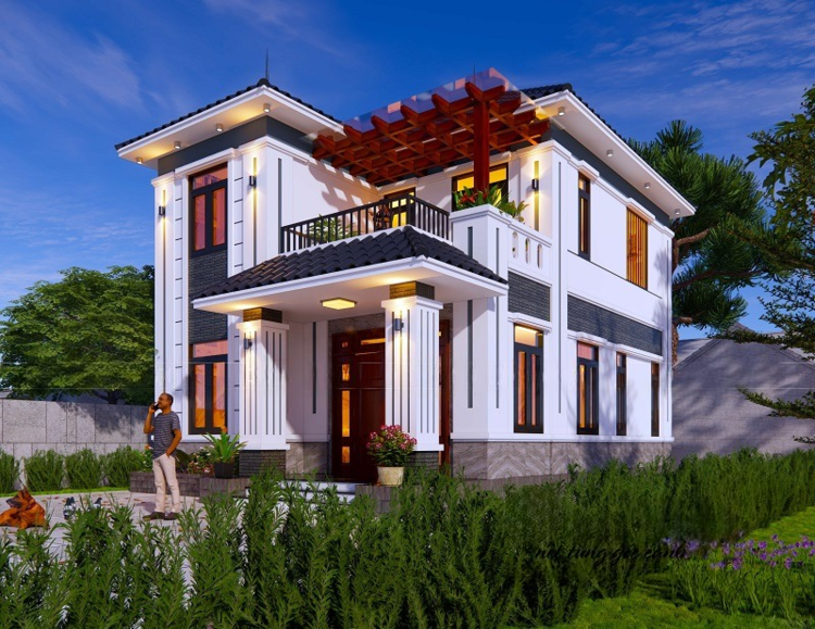 Mẫu nhà mái Nhật 2 tầng hiện đại, ấn tượng nhất 2025 