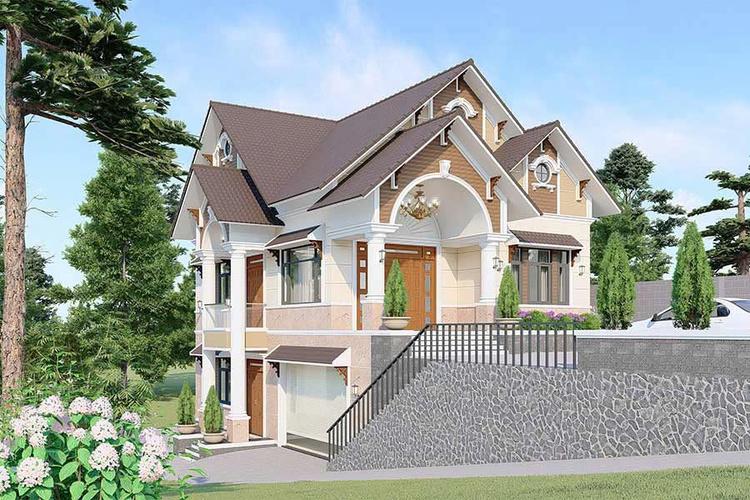 Mẫu nhà mái Thái 2 tầng 150m2 có thiết kế bề thế, sang trọng