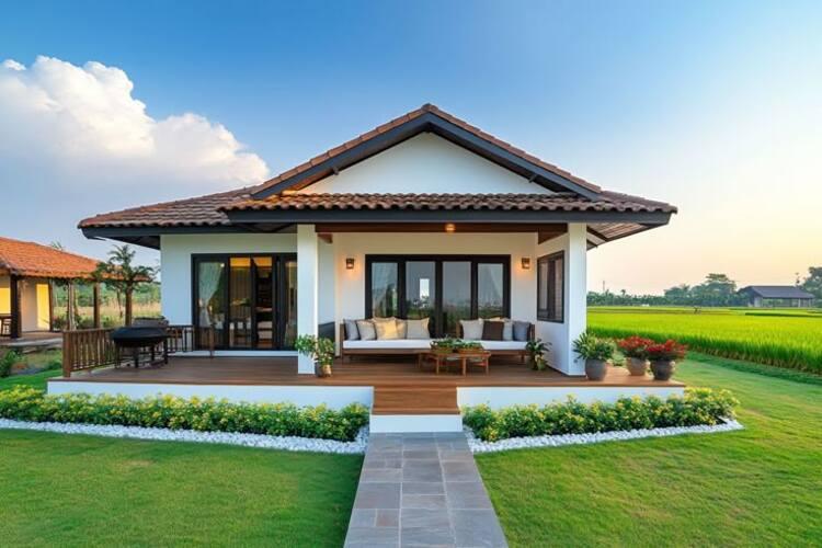 Mẫu nhà cấp 4 nông thôn 3 phòng ngủ 500 triệu đẹp với sân vườn xanh ngát