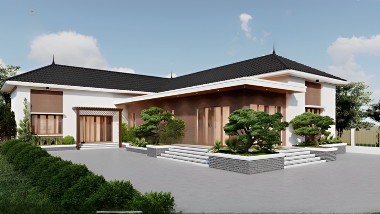 Ngôi nhà cấp 4 chữ L 3 phòng ngủ có sân vườn đang được yêu thích hiện nay