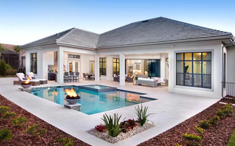 Nhà cấp 4 hình chữ L 3 phòng ngủ kết hợp bể bơi hiện đại, sang trọng